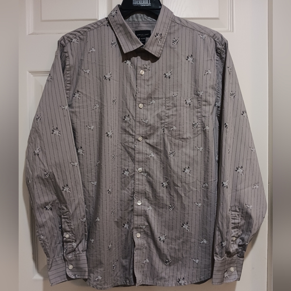 Structure Floral Print Casual Button Shirt XL